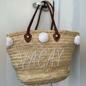 Handmade Straw Tote with Leather Handles New